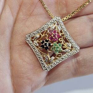 *Sale*Vintage Sterling Silver Gold Vermeil Ross Simons Gemstone Pendant Neck 18"